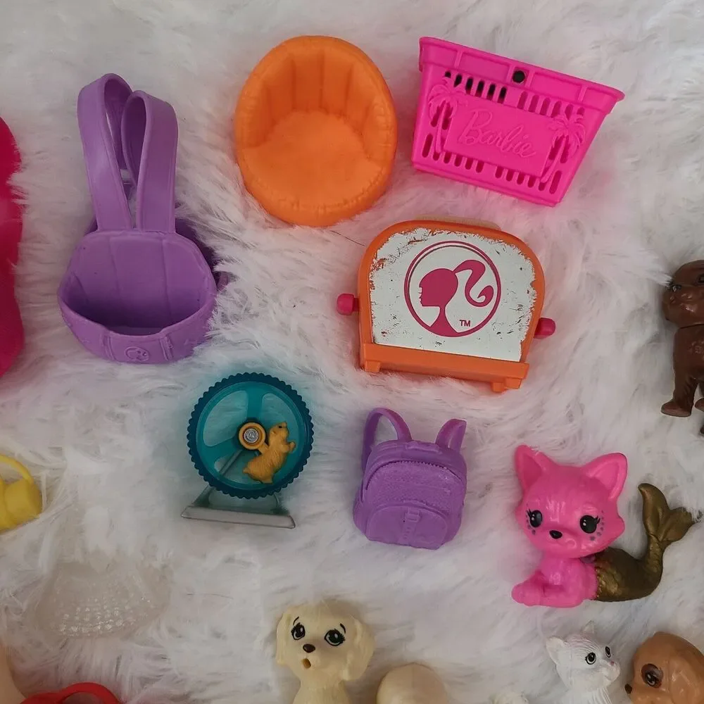 Barbie Doll Pet And Accessories Lot Pet Carrier Puppy Bed + More Dog Cat Monkey